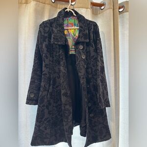 DESIGUAL Women’s Black Floral Jacquard Mid Length Coat